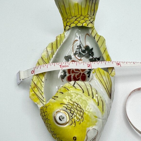 Antique Chinese Hand-Painted Fish Shaped Ceramic Dish Qing Dynasty Yellow - Picture 3 of 10